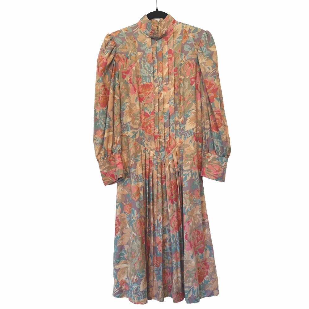 Vintage 70s Floral Prairie Dress High Neck Long Sleeve Romantic Cottagecore